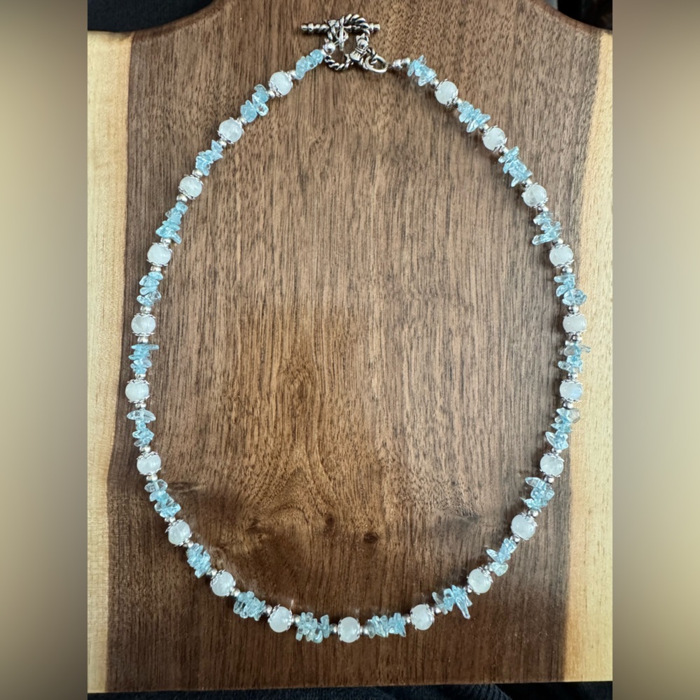 Handmade Moonstone and Blue Topaz Chip Necklace